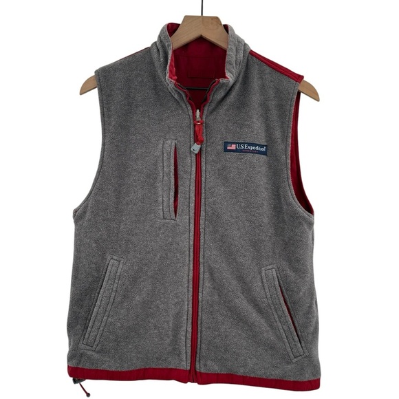 Vintage 90s Reversible Fleece Vest US Expedition Red Gray Full Zip Gillet | Sz S - Picture 3 of 9